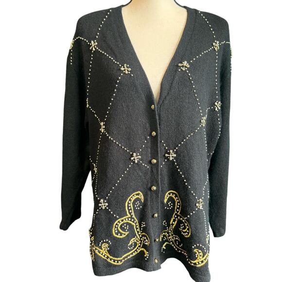 Vintage Karen Scott Angora Silk Lambswool Black Beaded Sweater Women's 2X - Picture 1 of 10